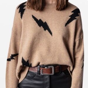 Zadig & Voltaire Markus Cashmere Lightning Bolt Sweater - Camel Sz S